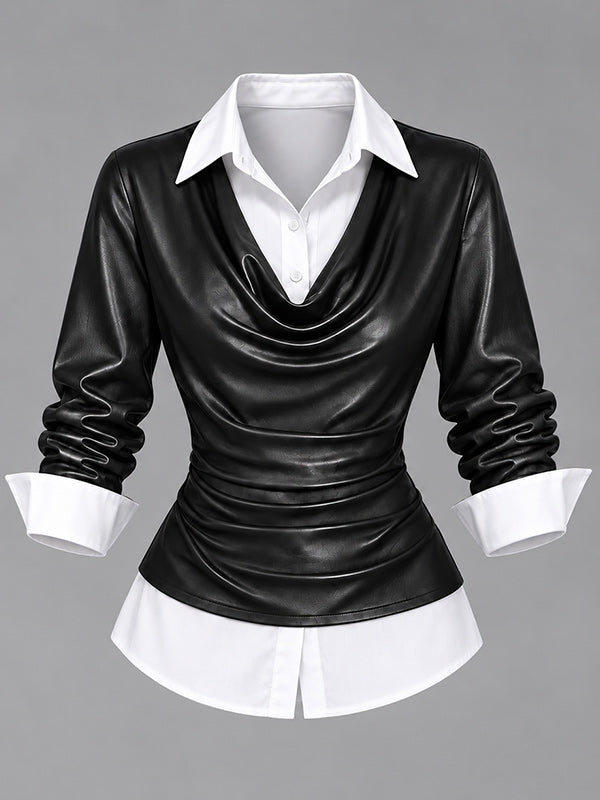 Faux-Leather Combo Layered Top