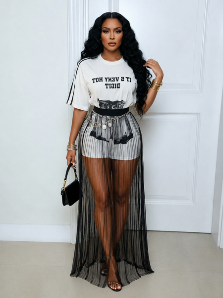 Printed Tee & Sheer Skirt Set
