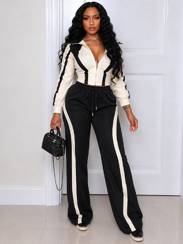 Stripe Zip-Front Jacket & Pants Set