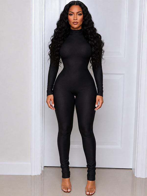 Mock-Neck Skinny Jumpsuit