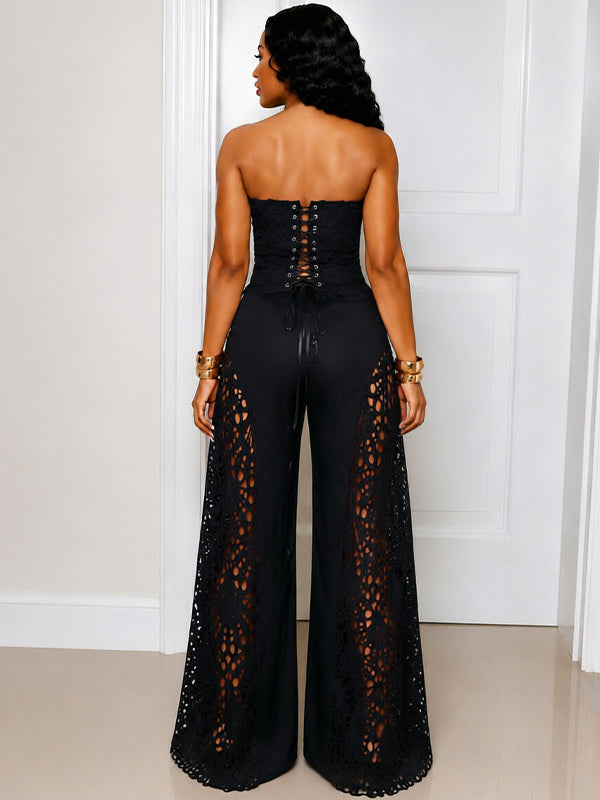 Lace Tube Top & Wide-Leg Pants Set