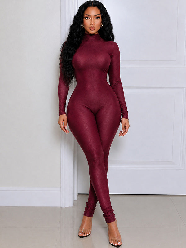 Mock-Neck Skinny Jumpsuit