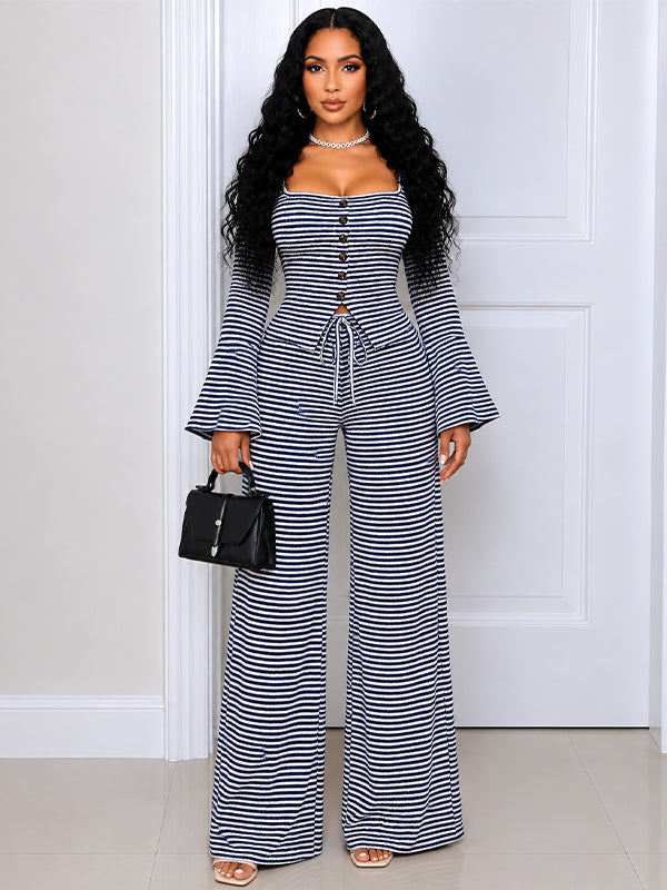 Stripe Top & Wide-Leg Pants Set