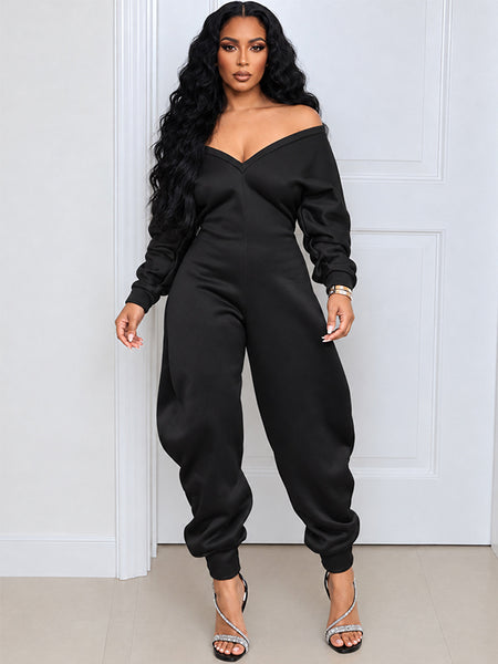 Solid V-Neck Jogger Jumpsuit