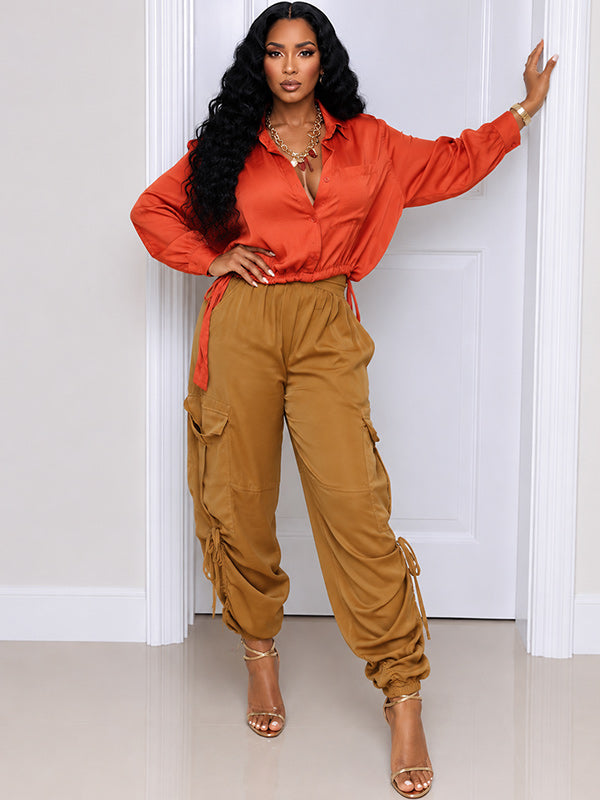 Drawstring Shirt & Cargo Pants Set