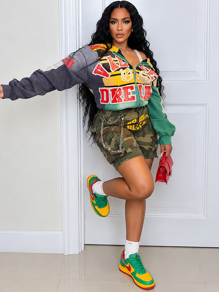 Printed Zip-Front Hoodie