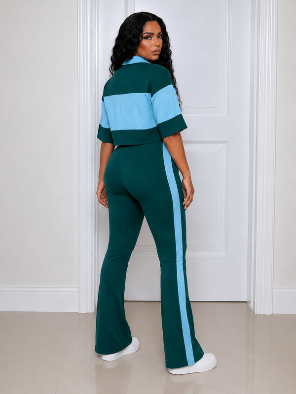 Two-Tone Polo Top & Pants Set