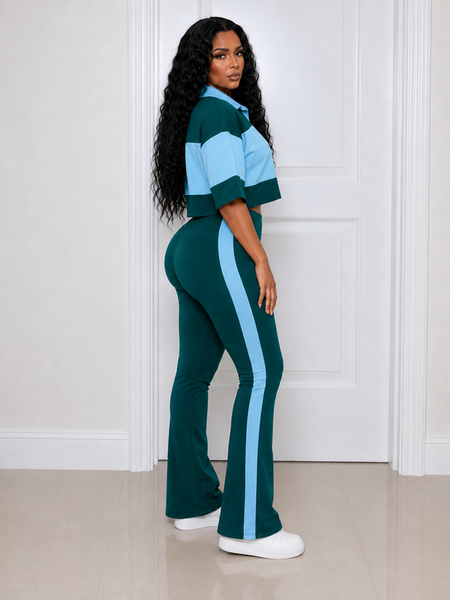 Two-Tone Polo Top & Pants Set