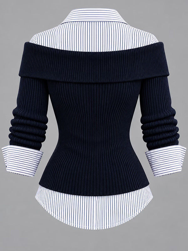 Striped Paneled Asymmetrical Sweater