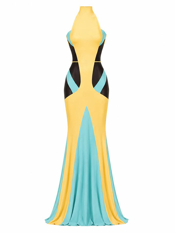 Colorblock Halter Maxi Dress