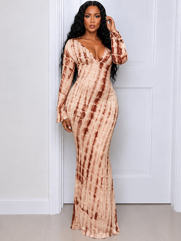 Printed V-Neck Maxi Dress