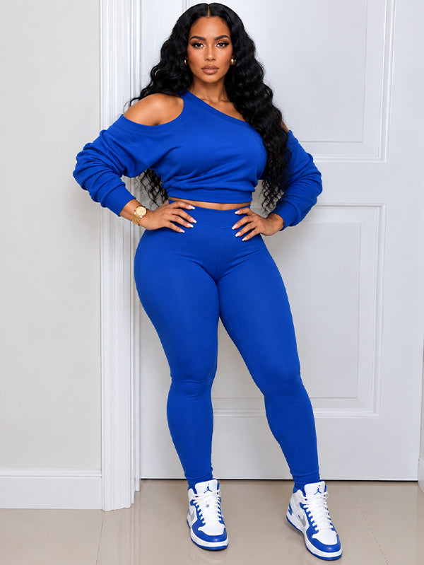 One-Shoulder Sweatshirt & Pants Set