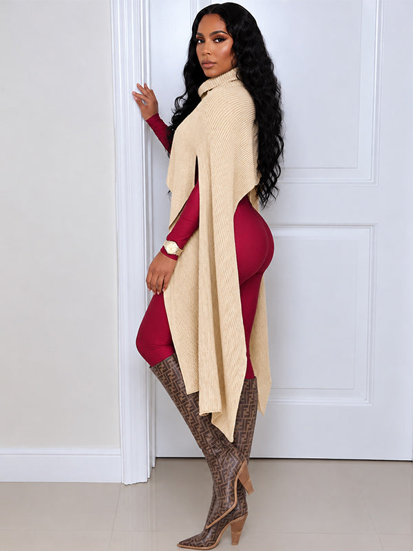 Asymmetric Turtleneck Knit Cape