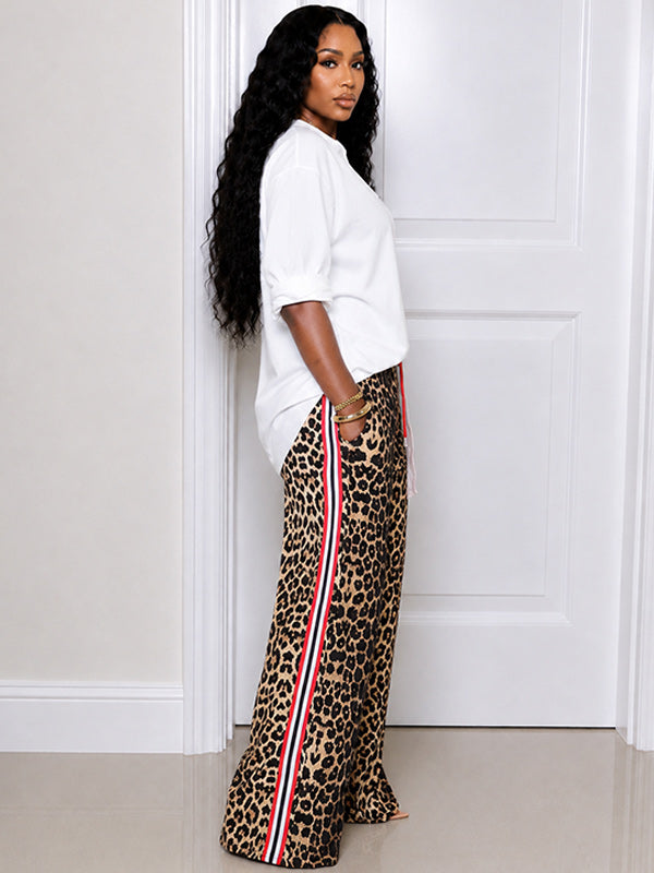 Side-Stripe Leopard Pants