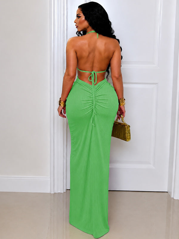 Halter Cutout Slit Dress
