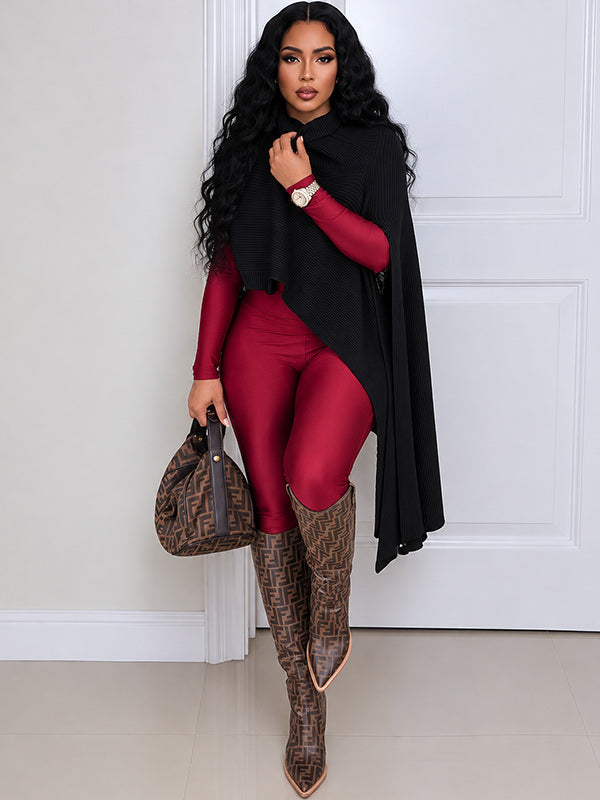 Asymmetric Turtleneck Knit Cape