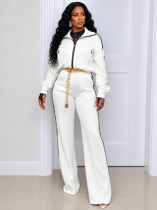 Side-Stripe Zip-Front Jacket & Pants Set
