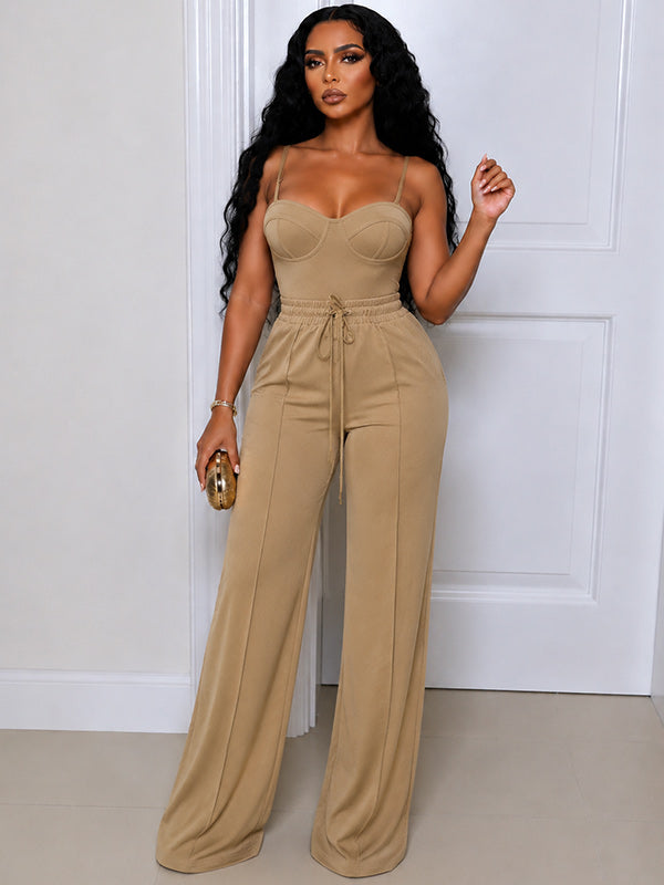 Solid Cami Top & Wide-Leg Pants Set