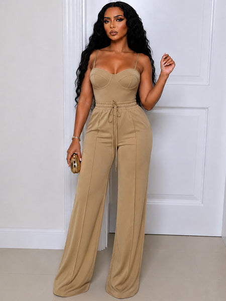 Solid Cami Top & Wide-Leg Pants Set