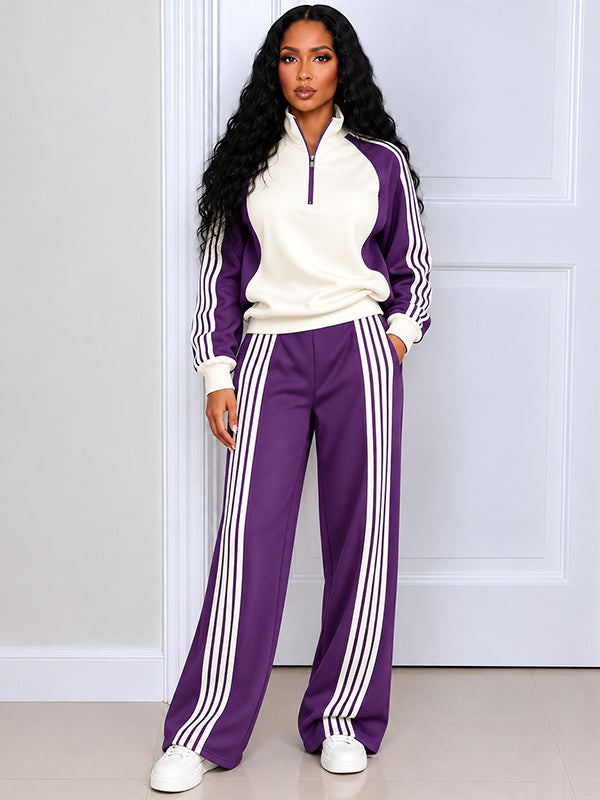 Striped Color Block Sweatshirt & Pants Set