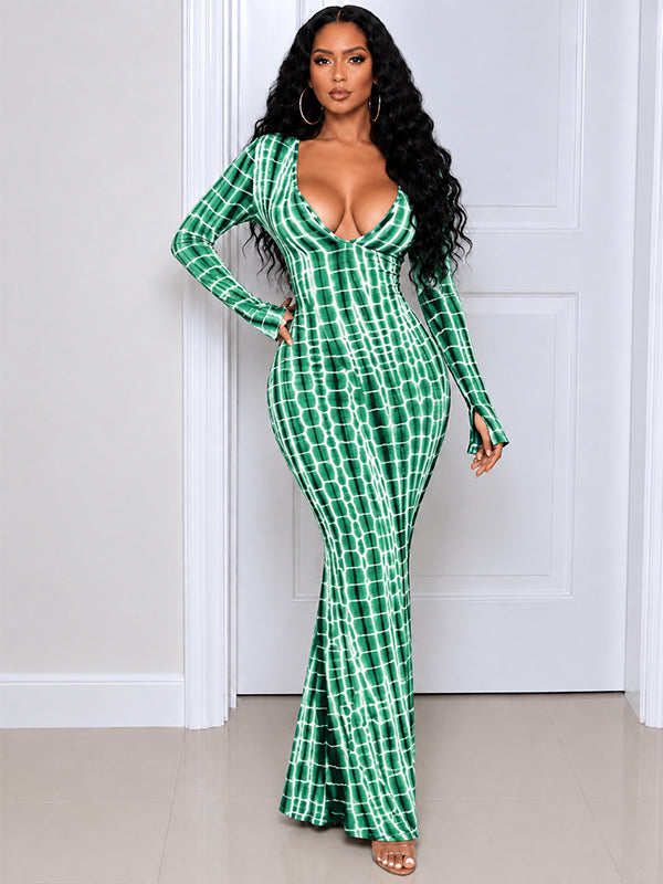 Printed V-Neck Maxi Dress