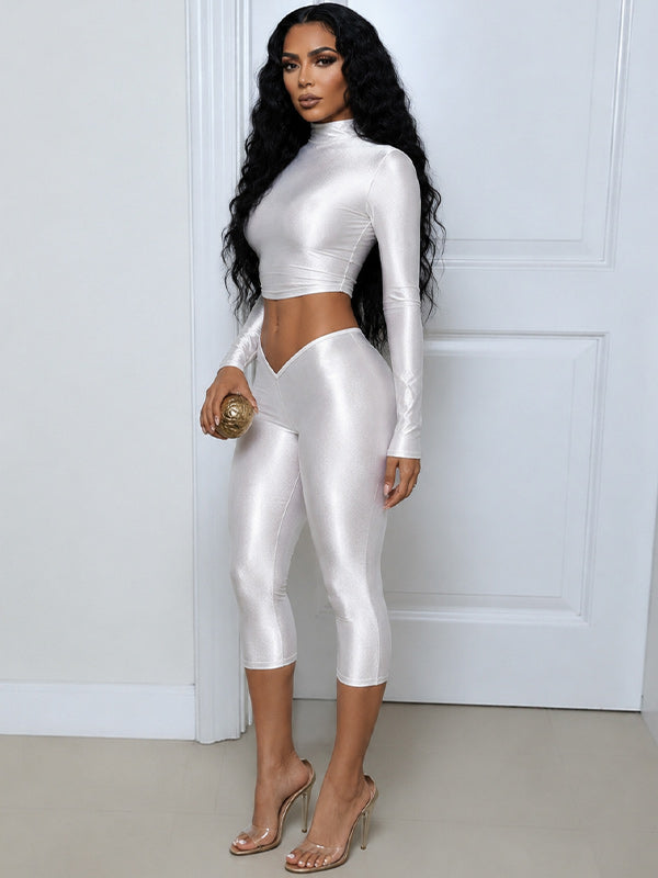 Metallic Crop Top & Capri Pants Set