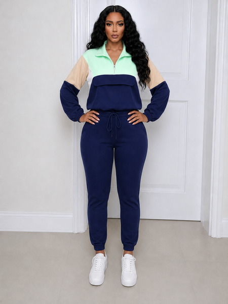 Colorblock Zip Top & Pants Set