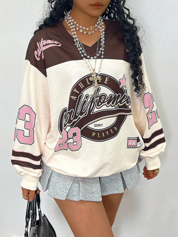 Printed V Neck Sweatshirt