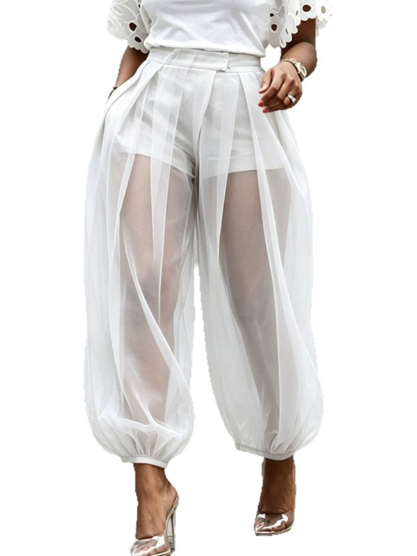 Solid Mesh Spliced Balloon Pants