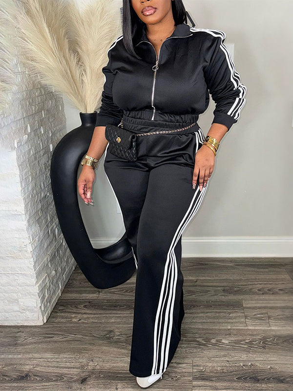 Striped Zip-Up Top & Pants Set