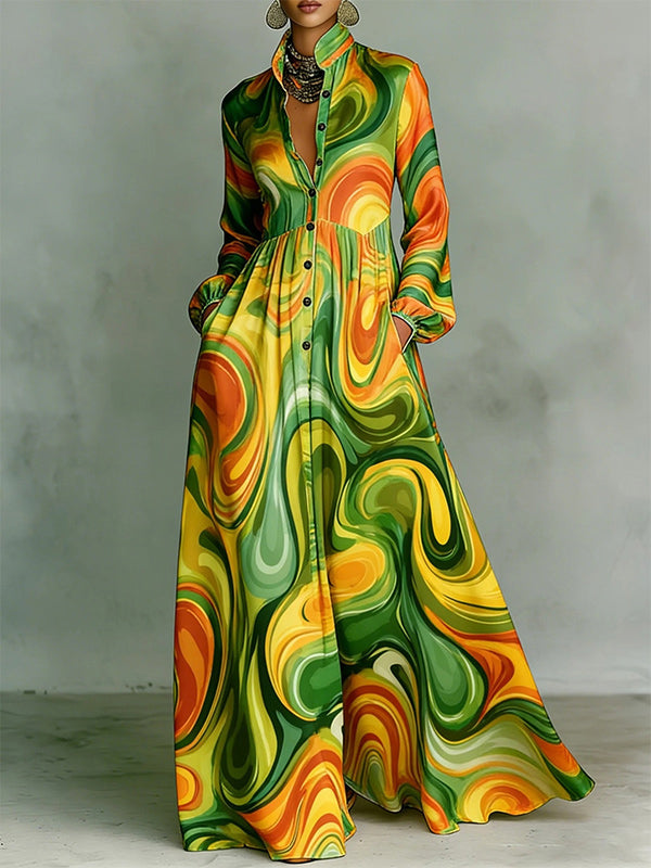Printed Spread Collar Maxi Dress