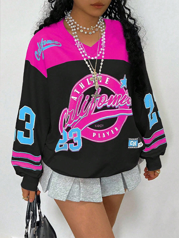 Printed V Neck Sweatshirt