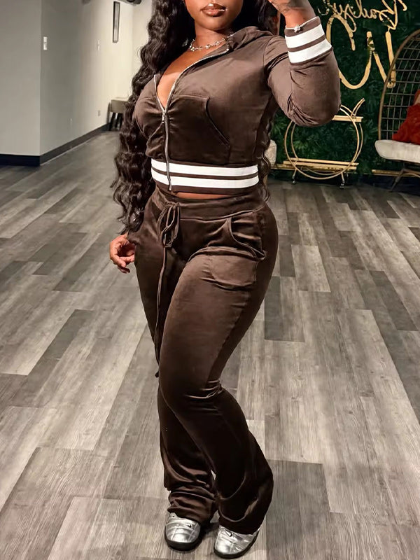 Color Block Hooded Top & Drawstring Pants Set