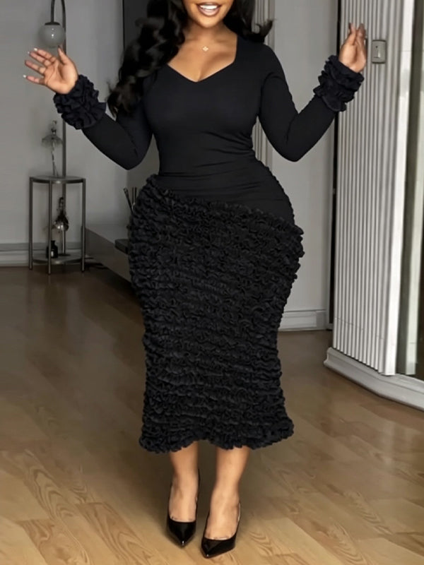 Solid Textured Ruched Bodycon Midi Dress