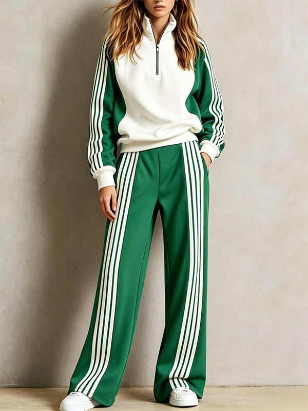 Striped Color Block Sweatshirt & Pants Set