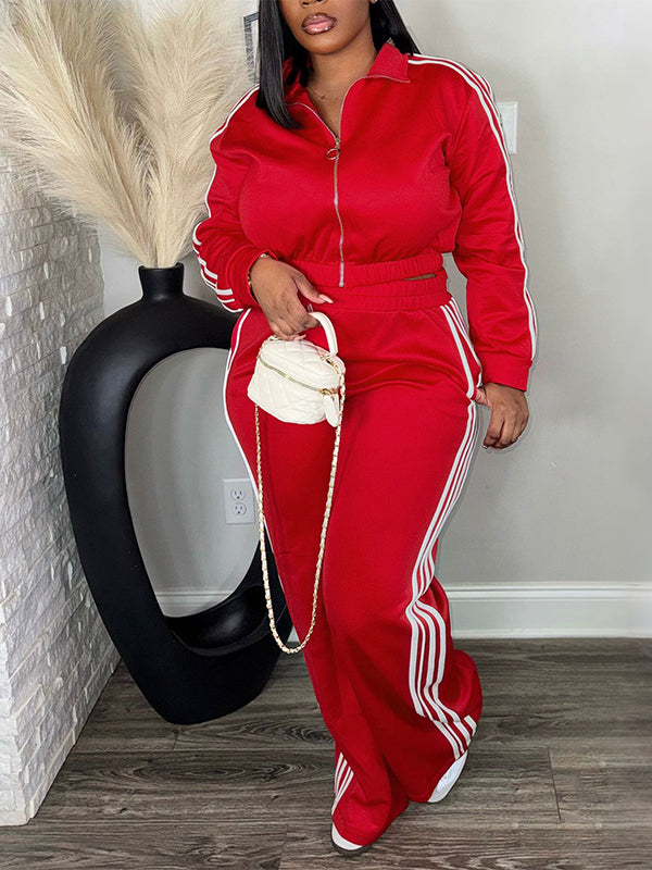 Striped Zip-Up Top & Pants Set