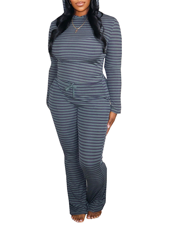 Striped Hooded Top & Drawstring Pants Set