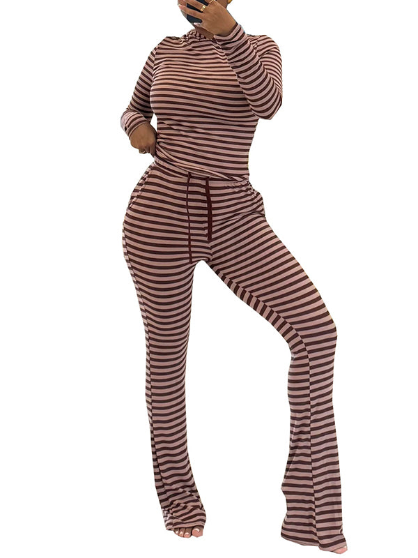 Striped Hooded Top & Drawstring Pants Set
