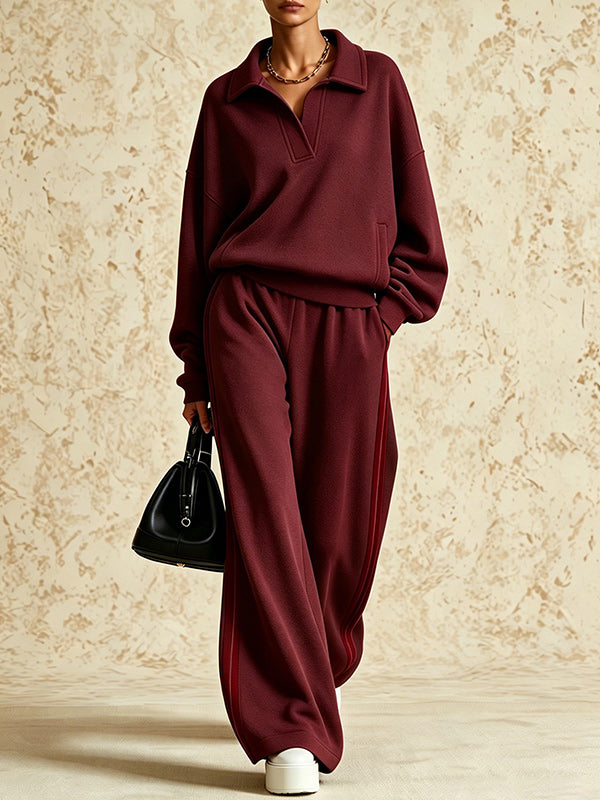 Collared Sweatshirt & Striped Pants Set