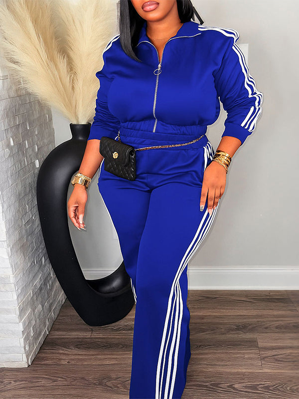 Striped Zip-Up Top & Pants Set