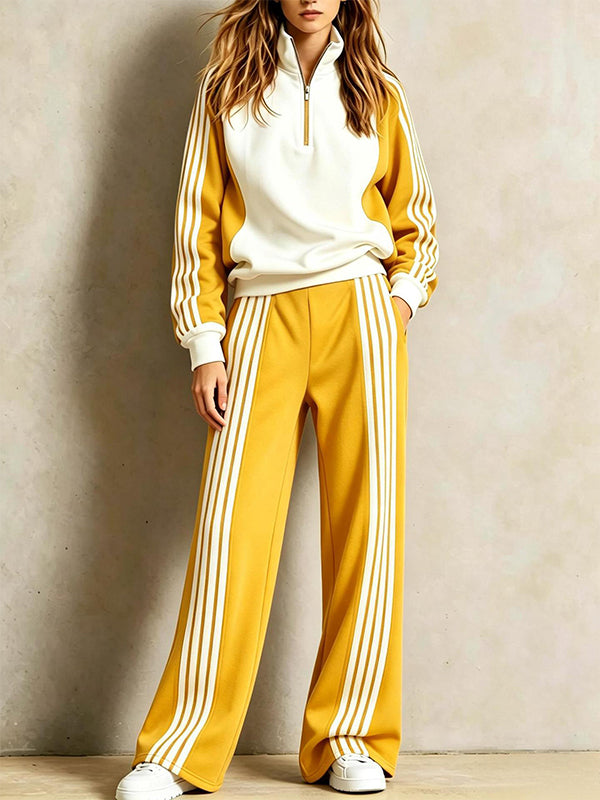 Striped Color Block Sweatshirt & Pants Set