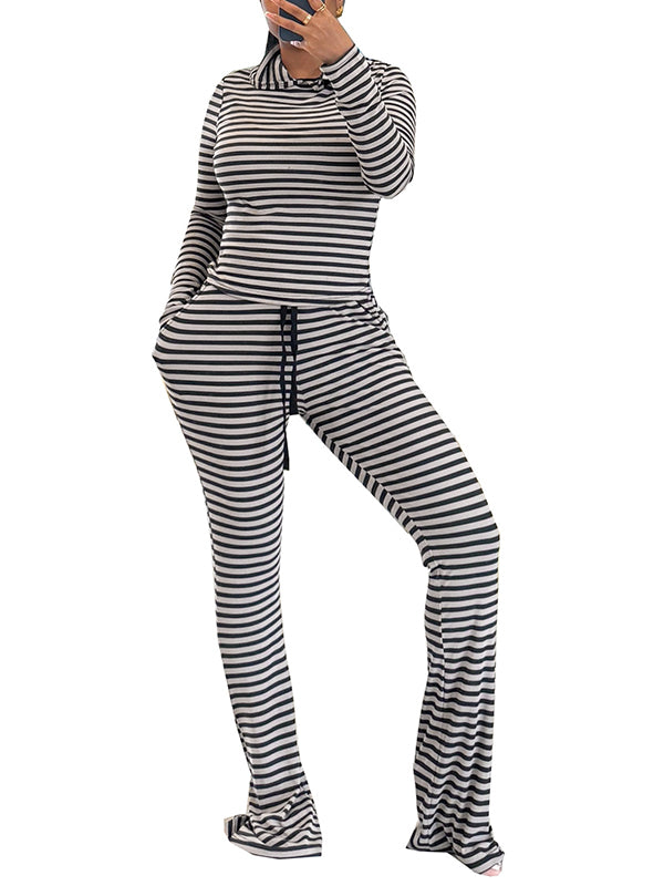 Striped Hooded Top & Drawstring Pants Set