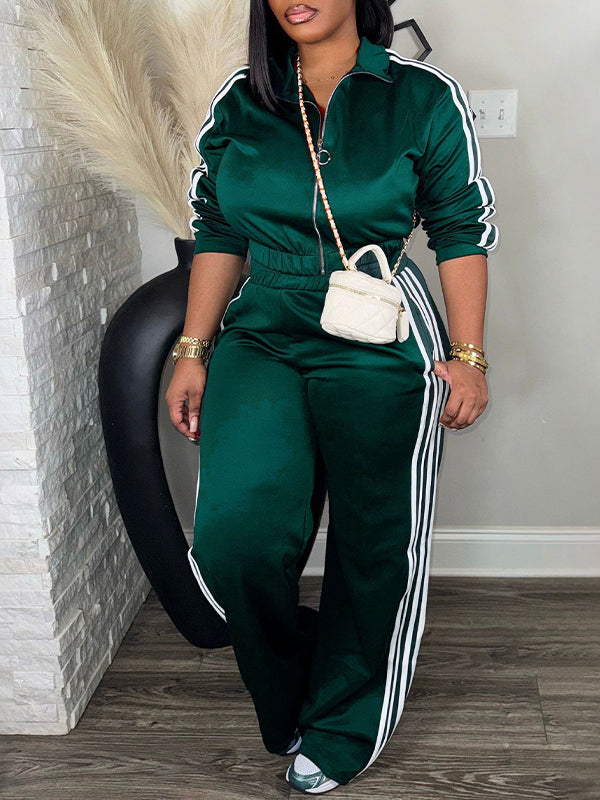 Striped Zip-Up Top & Pants Set