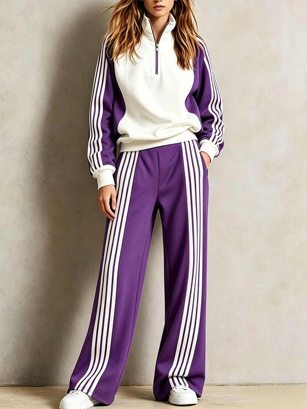 Striped Color Block Sweatshirt & Pants Set