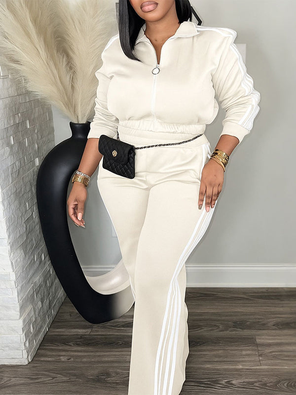 Striped Zip-Up Top & Pants Set