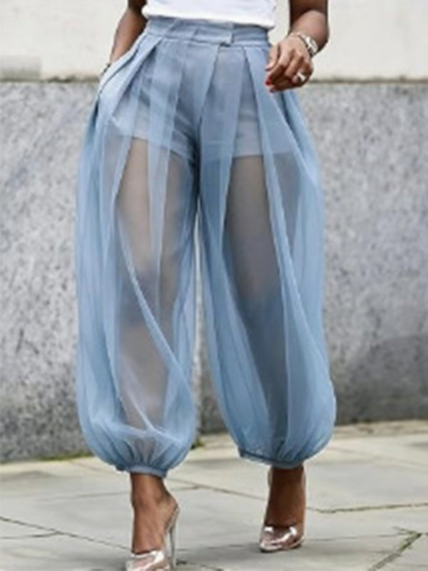 Solid Mesh Spliced Balloon Pants