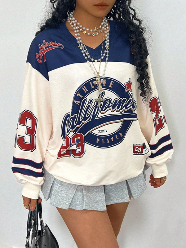 Printed V Neck Sweatshirt