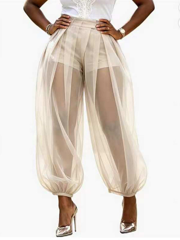 Solid Mesh Spliced Balloon Pants