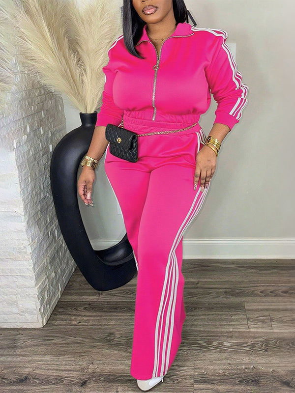 Striped Zip-Up Top & Pants Set