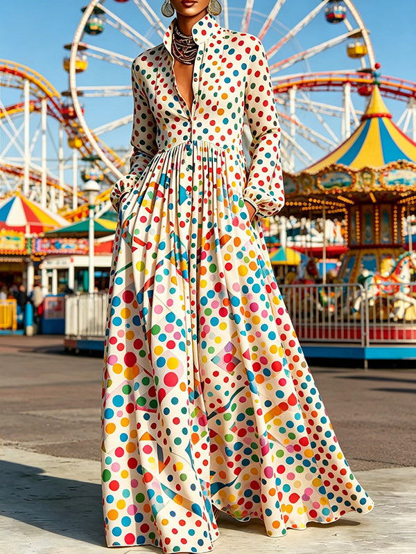 Printed Spread Collar Maxi Dress